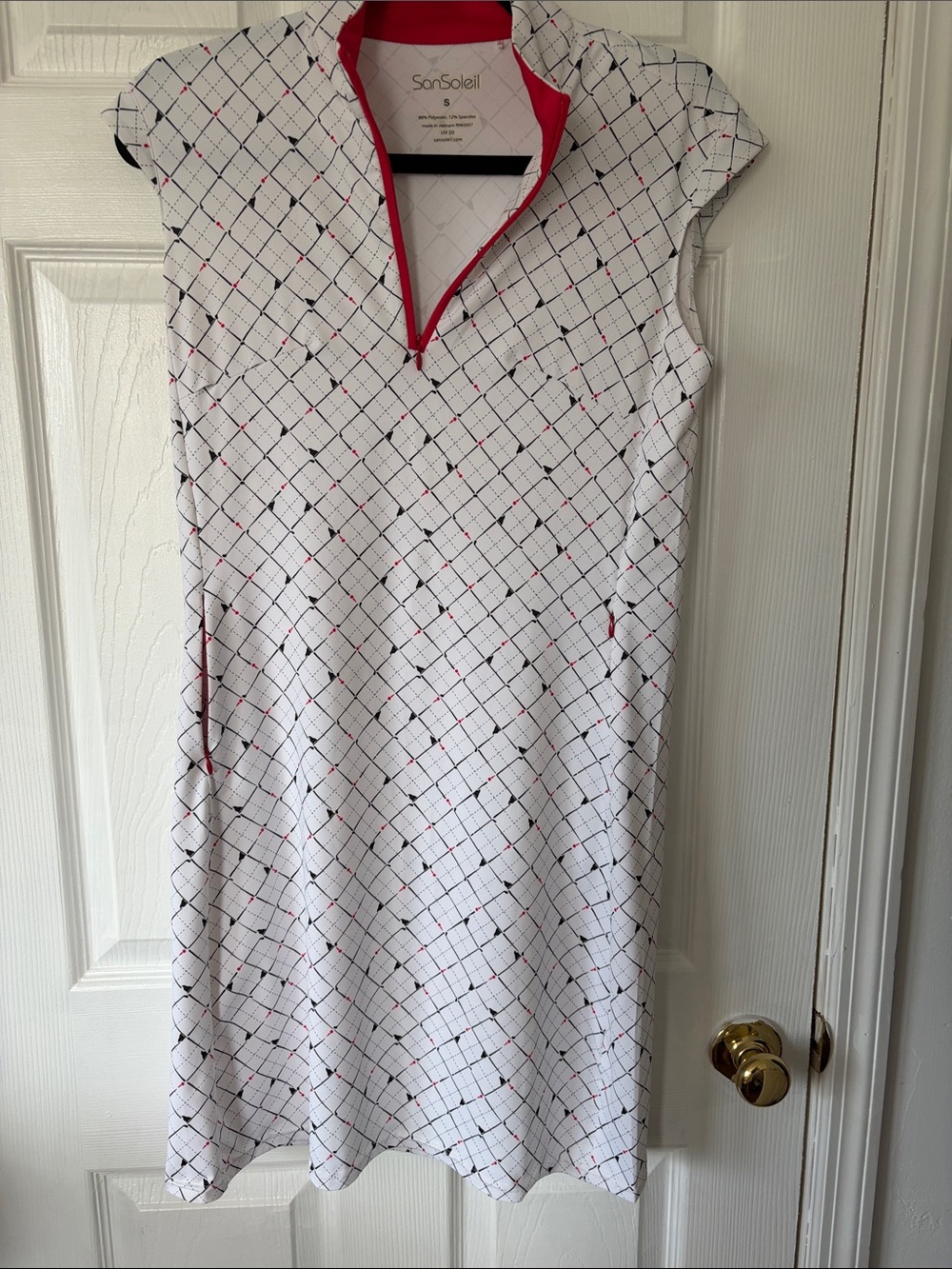 SanSoleil White Midi Dress with Pink Trim